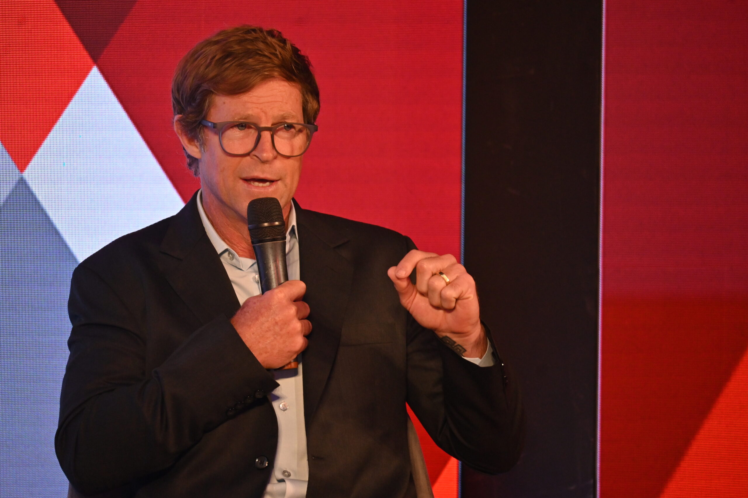 Jonty Rhodes as a motivational speaker at a corporate event in Mumbai