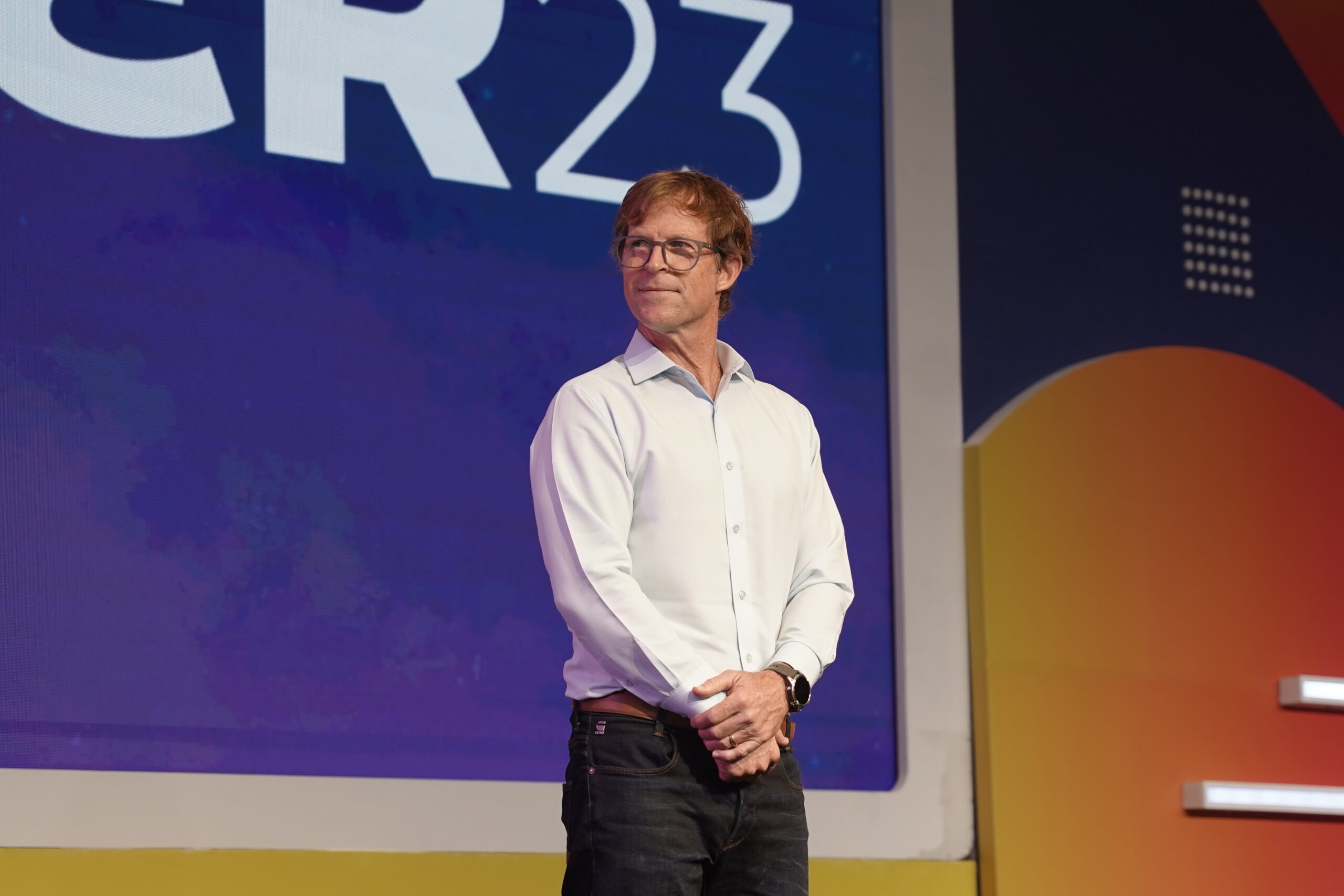 Jonty Rhodes as a motivational speaker at a conference in Bangalore