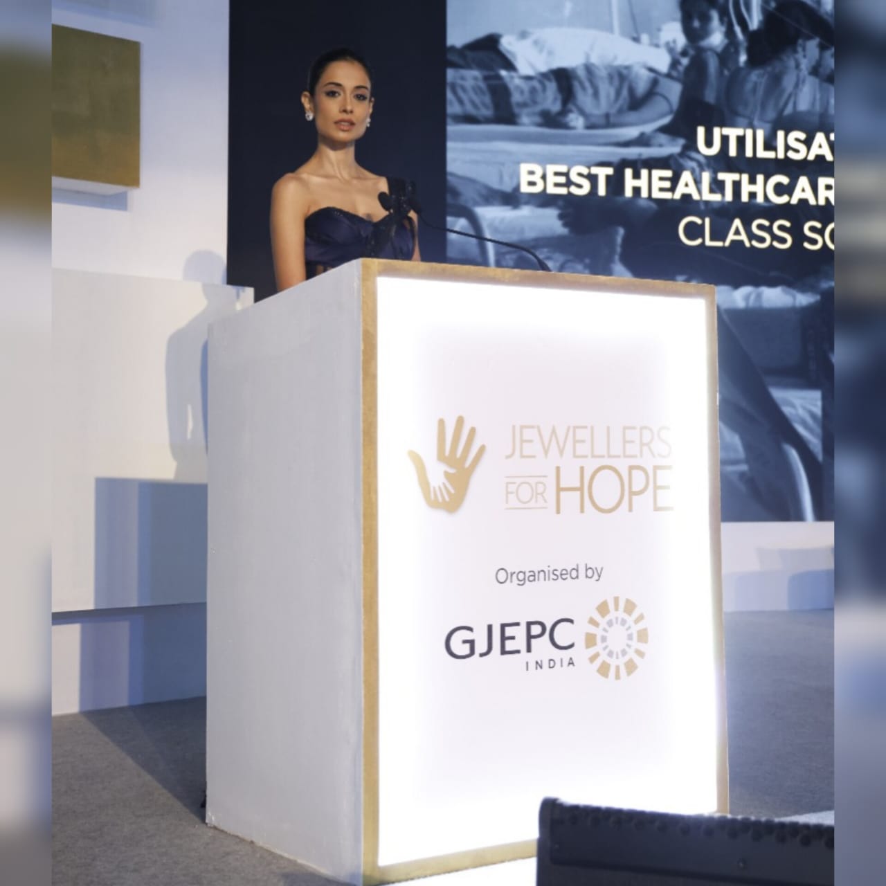 Sarah Jane Dias as a host for a corporate charity event in Mumbai