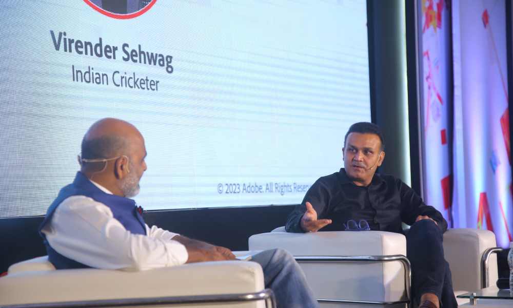 Virender Sehwag as a guest speaker at a corporate event in Delhi