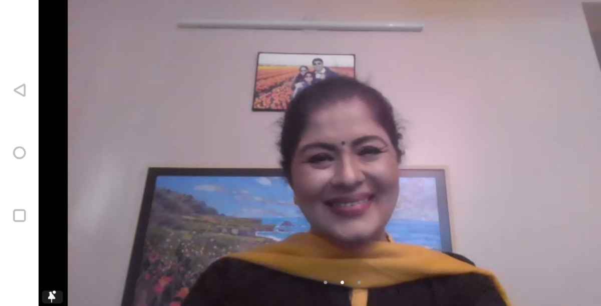 Sudha Chandran as a motivational speaker at a virtual event for a corporate