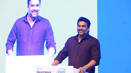 R Madhavan as a guest speaker at a corporate event in Bangalore