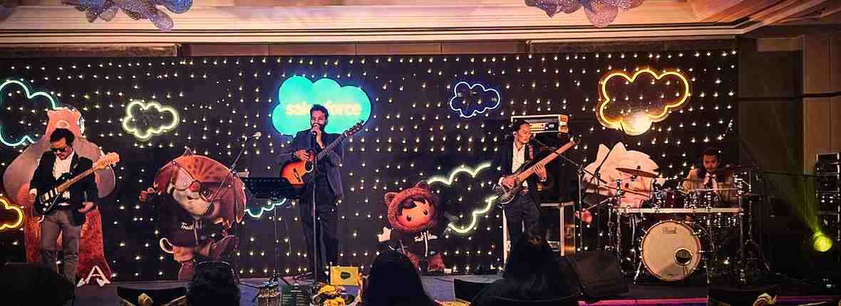 Acoustic Saga performing at a corporate event in Bangalore
