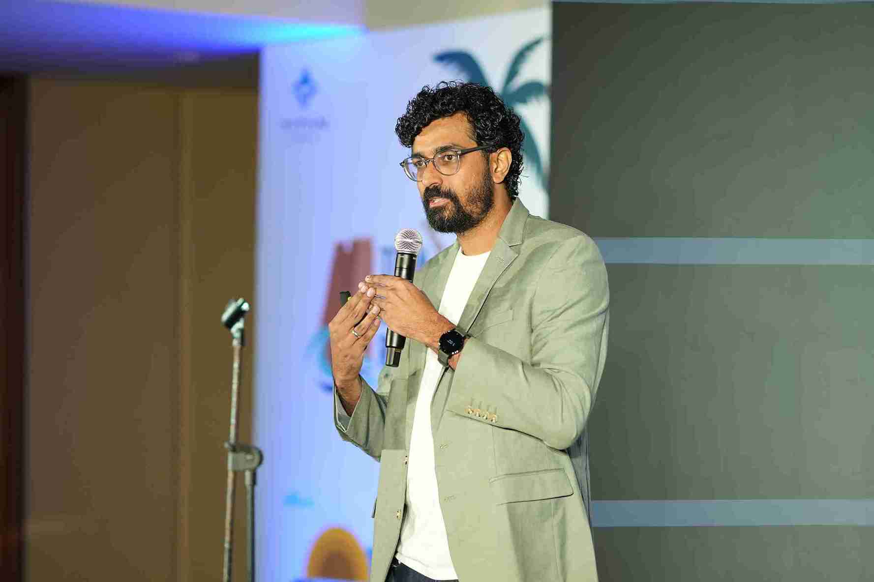 Comedian Azeem Banatwalla performing at a corporate event in Bekal Comedian Azeem Banatwalla performing at a corporate event in Bekal