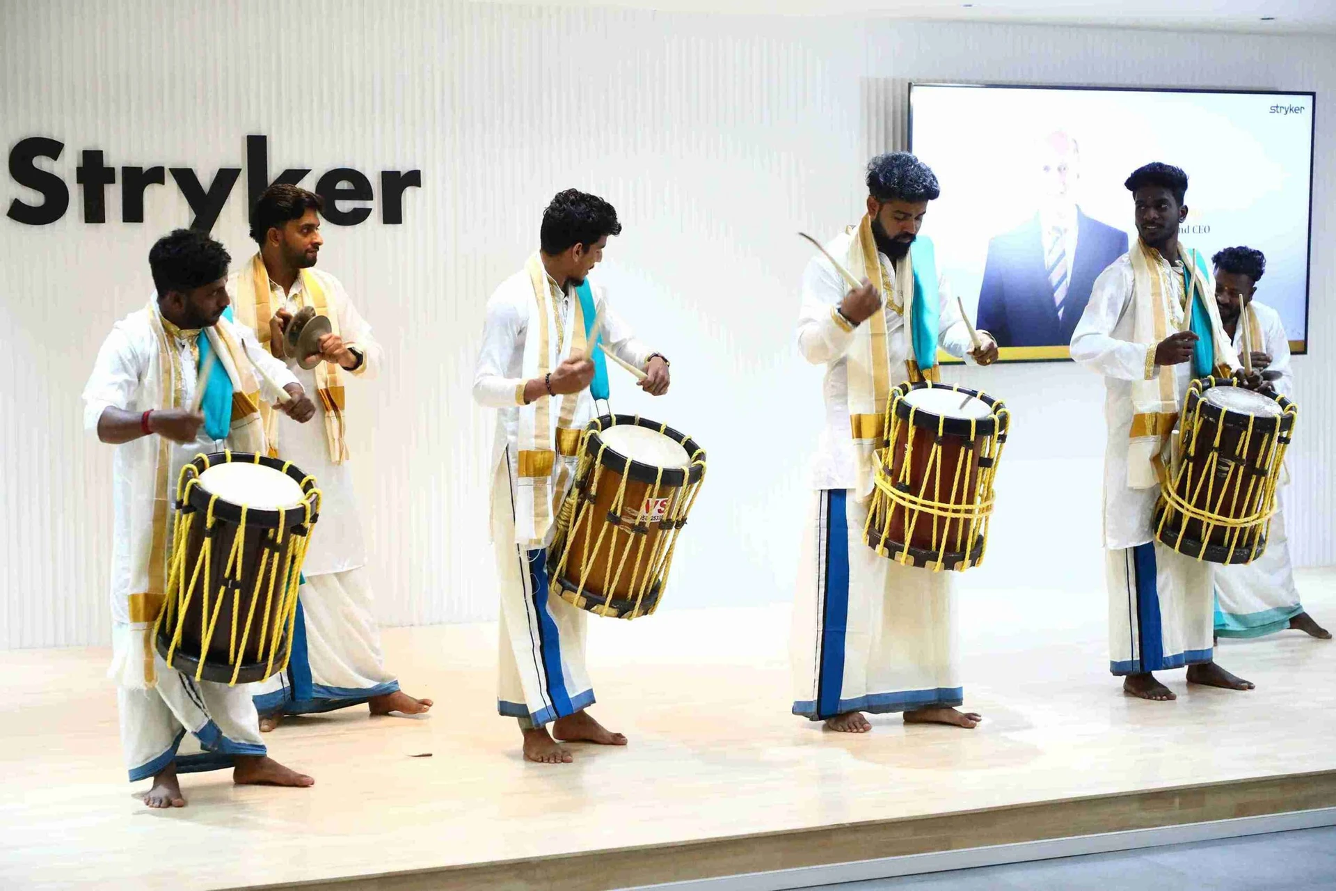 Chendamelum Drummers performing at a corporate event in Bangalore Chendamelum Drummers performing at a corporate event in Bangalore