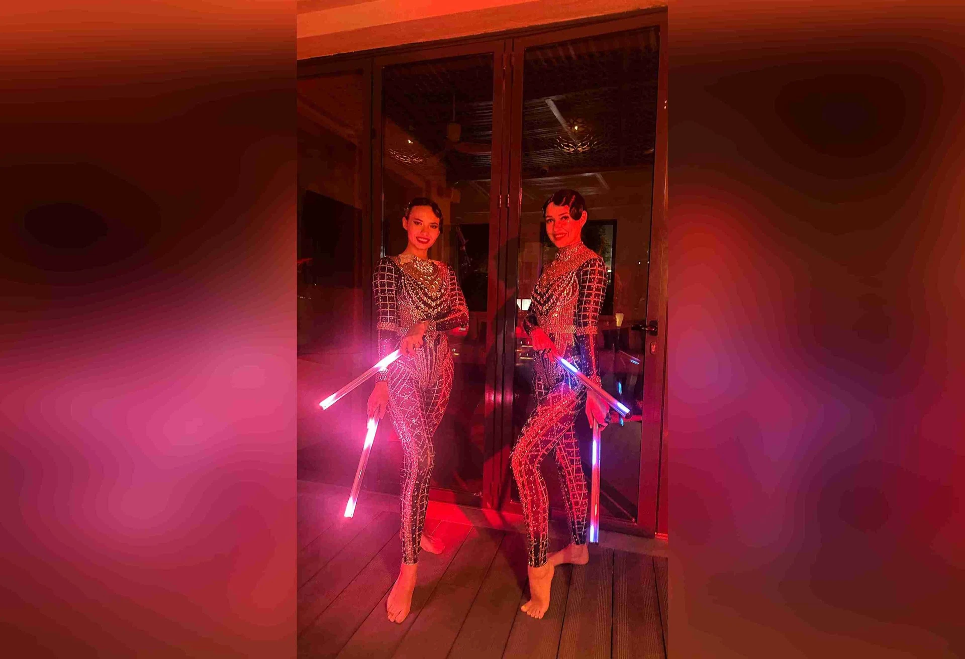 Pixel Poi artists performing at a corporate event in Dubai