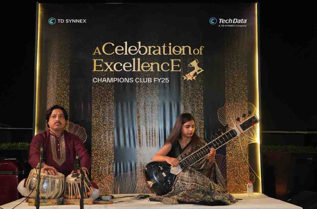 Sitarist with tabla player performing at a corporate event in Delhi