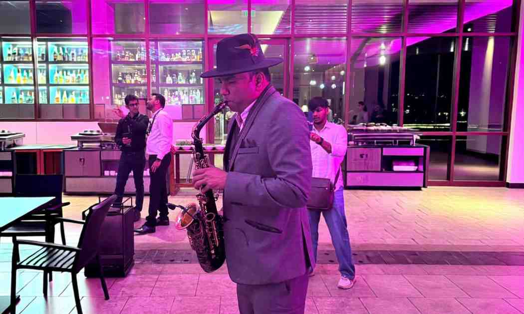 Saxophonist performing at a corporate event in Bangalore