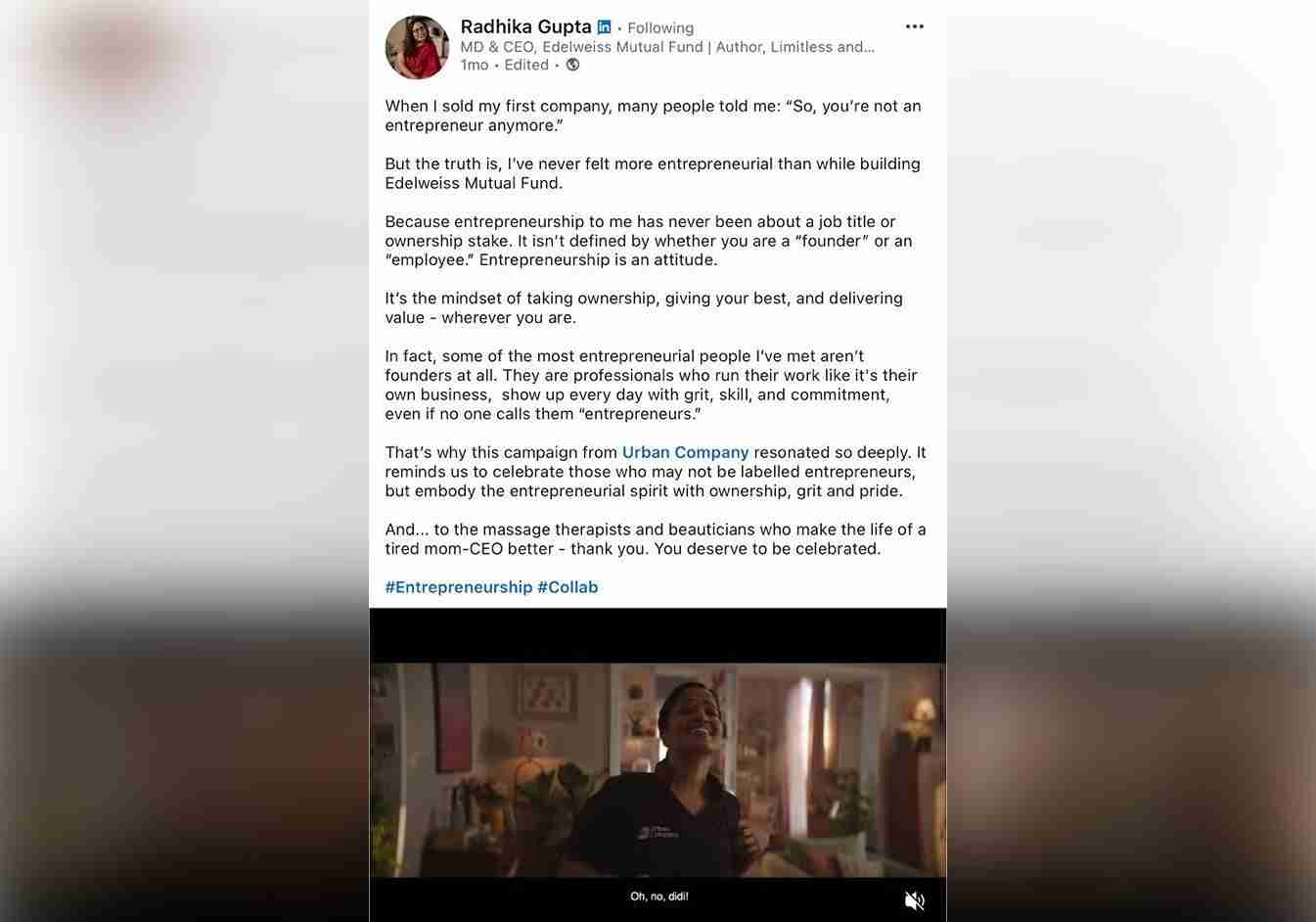 Digital Engagement with Radhika Gupta for Urban Company