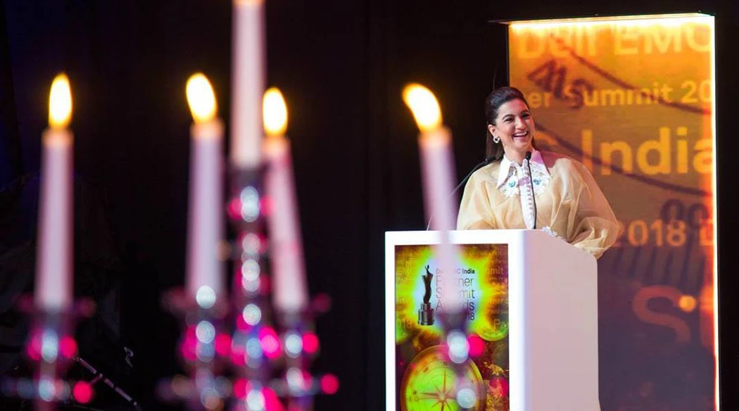 Gauhar Khan hosting at a corporate event in Lisbon