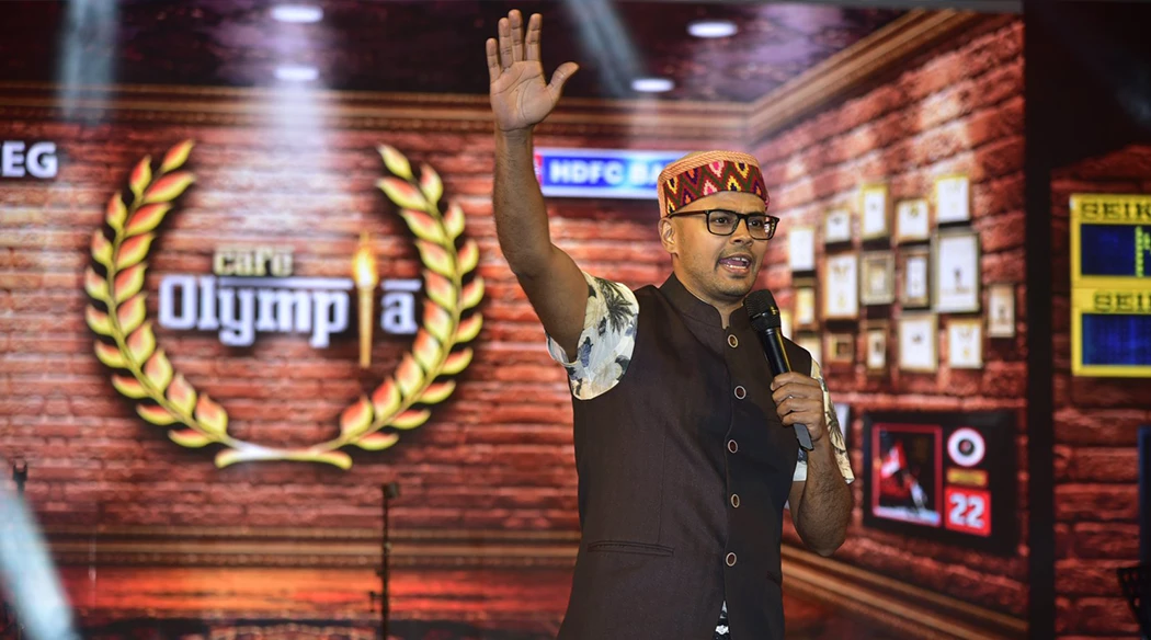 Sorabh Pant performing at a corporate event in Goa