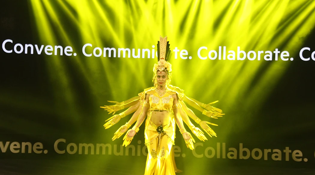 An Indian dance group performing the Thousand Hands of Buddha for an event for HPE in Guwahati