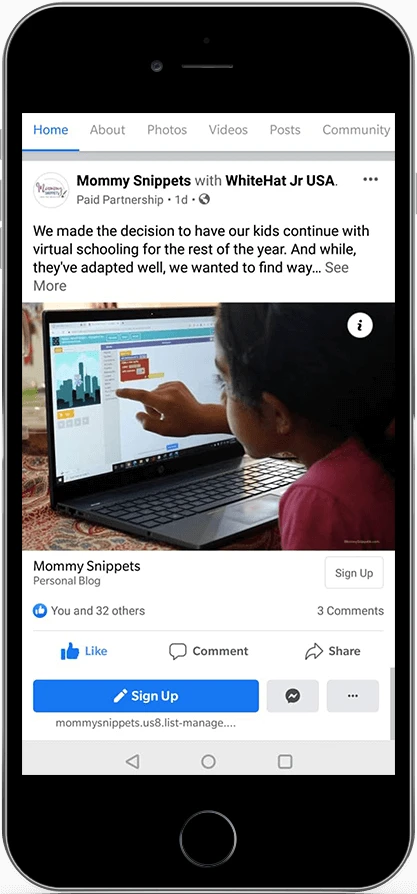 US based influencer Marina John for a social media campaign for the launch of WhiteHat Jr.