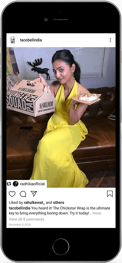 Radhika Apte for social media campaign for Taco Bell to amplify the launch of their new dish