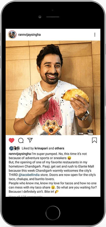 Ranvijay Singh for social media campaign for Taco Bell to amplify the launch of their new dish