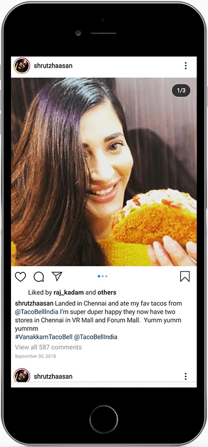 Shruti Hassan for social media campaign for Taco Bell to amplify the launch of their new dish