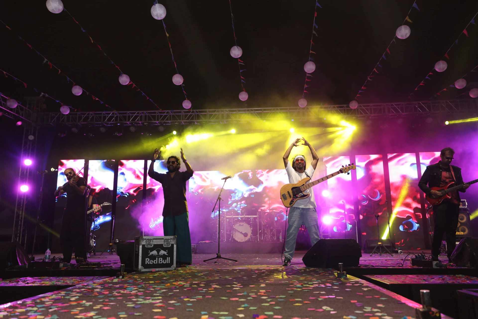 Thaikkudam Bridge performing at a corporate event in Bangalore