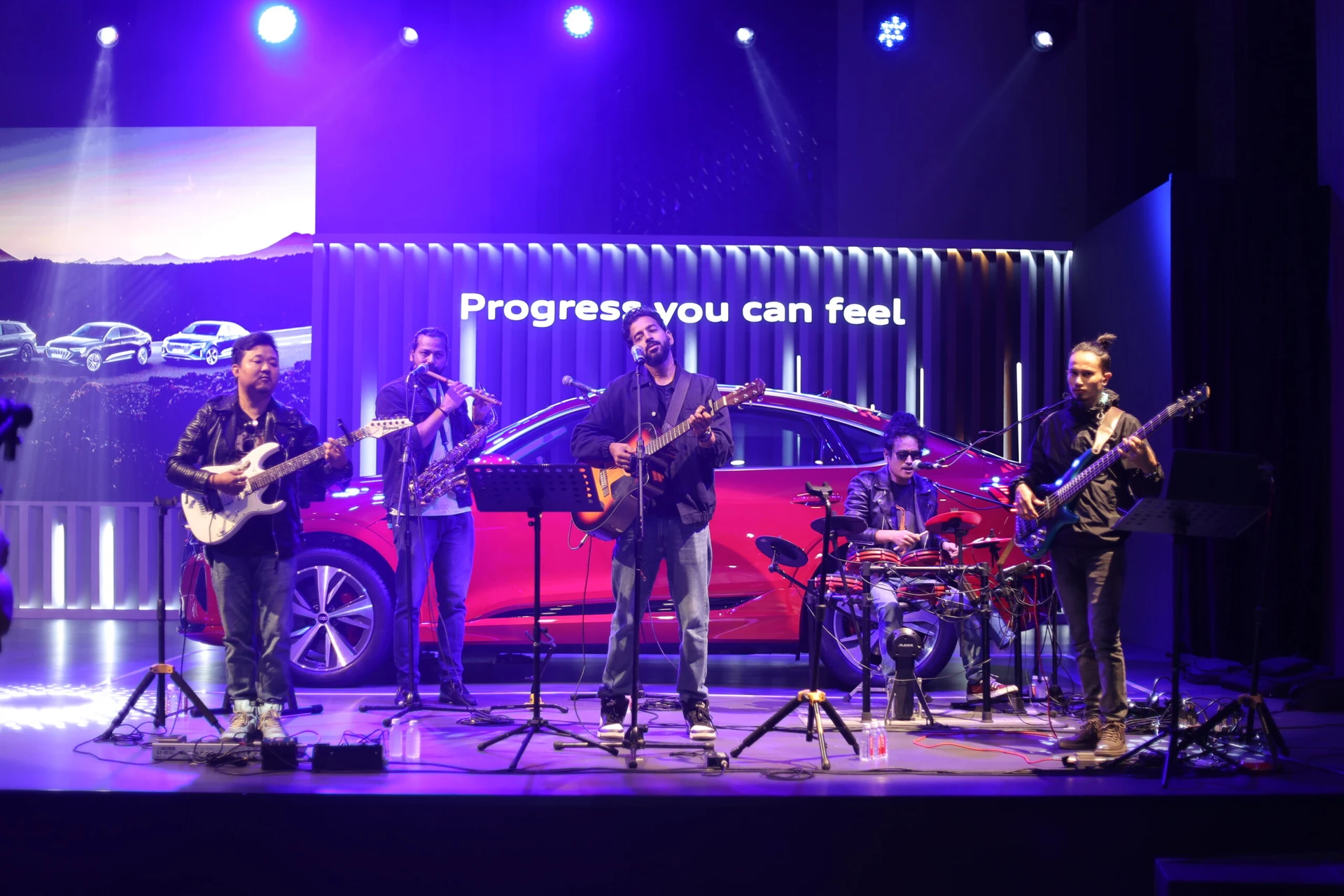 The Acoustic Saga band performing at a corporate event in Bangalore