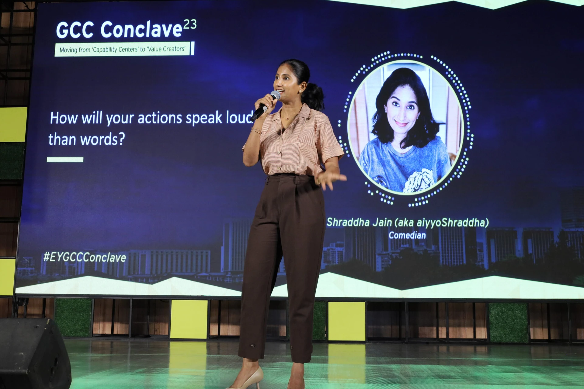 Aiyyo Shraddha performing at a corporate event in Hyderabad