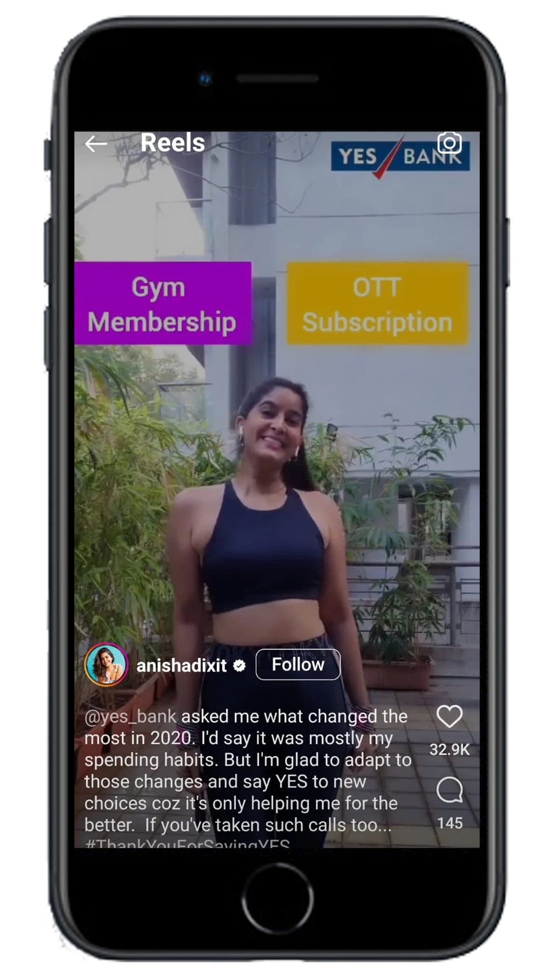 Anisha Dixit for a social media campaign for YES bank