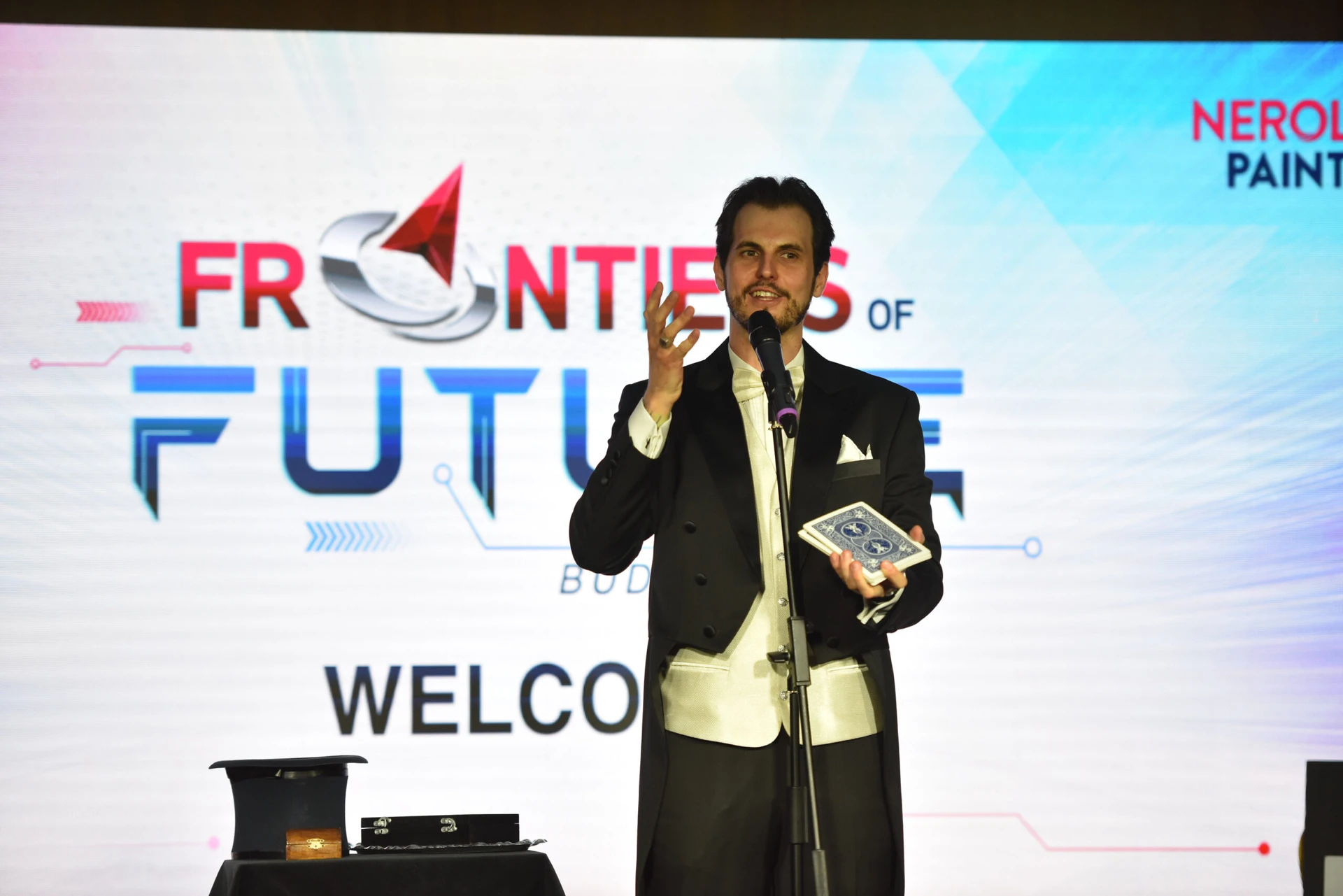 Mentalist Molnar performing at a corporate event in Budapest