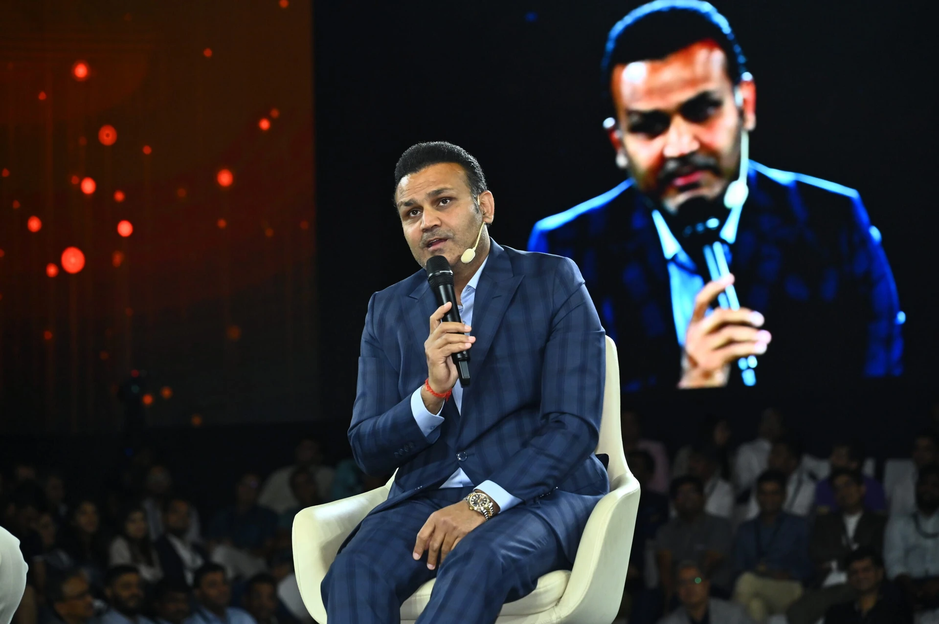 Virender Sehwag as a guest speaker at a corporate event in Goa