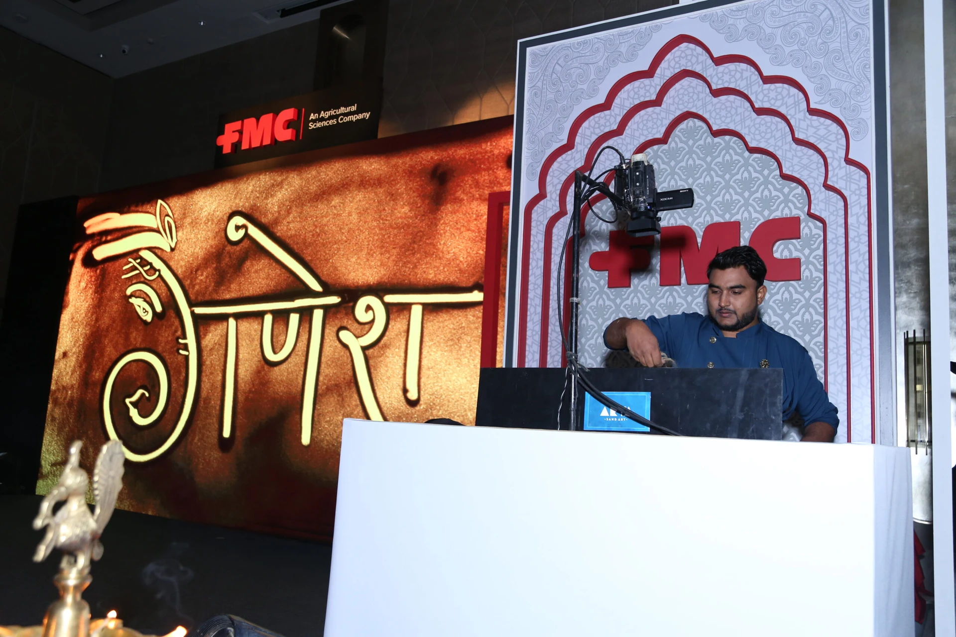 Sand artist Rahul Arya at a promotional event in Bhopal
