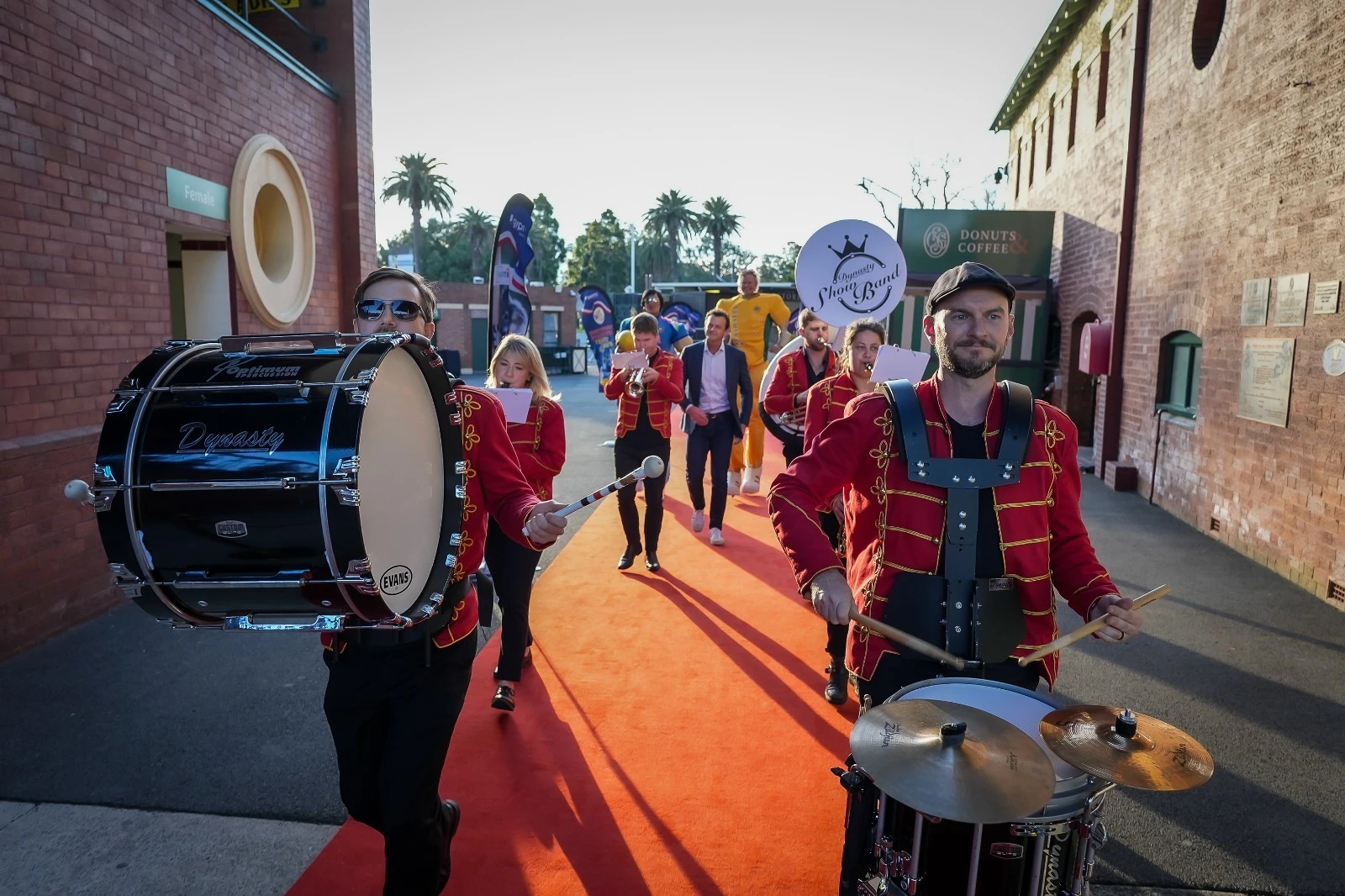 Live marching brass band performing at a corporate event in Sydney Live marching brass band performing at a corporate event in Sydney